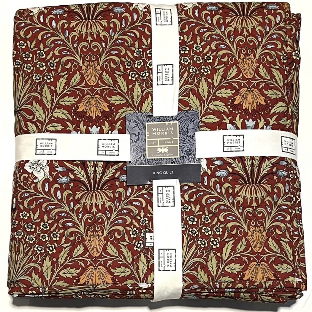William Morris GARDEN Red King QUILT Bedspread 106" x 90"